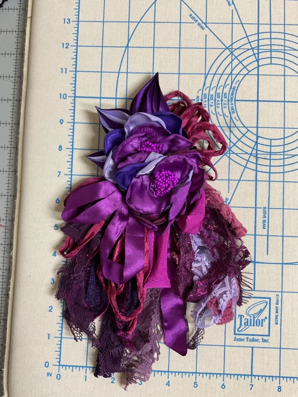 Corsage-Brooch-Frou Frou- Bow- upcycled flower pin